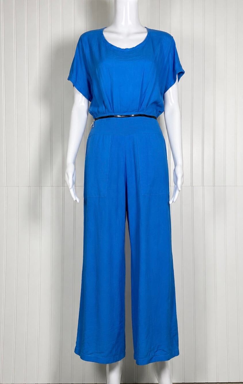 Y2K VTG Blue Wide Leg  Jumpsuit with Zip-Off Top Converts to 2 Pie Sz M